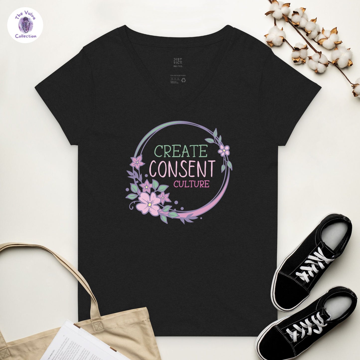 Consent Culture Floral Recycled V-Neck T-Shirt
