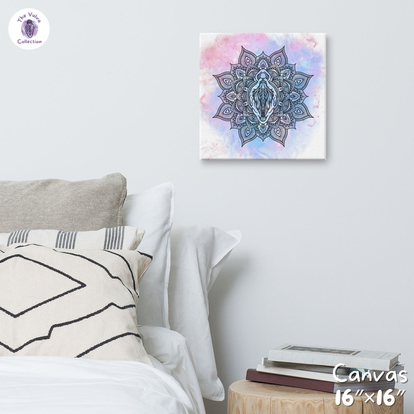 Vulva Mandala Blue & Red Galaxy Canvas Wall Art