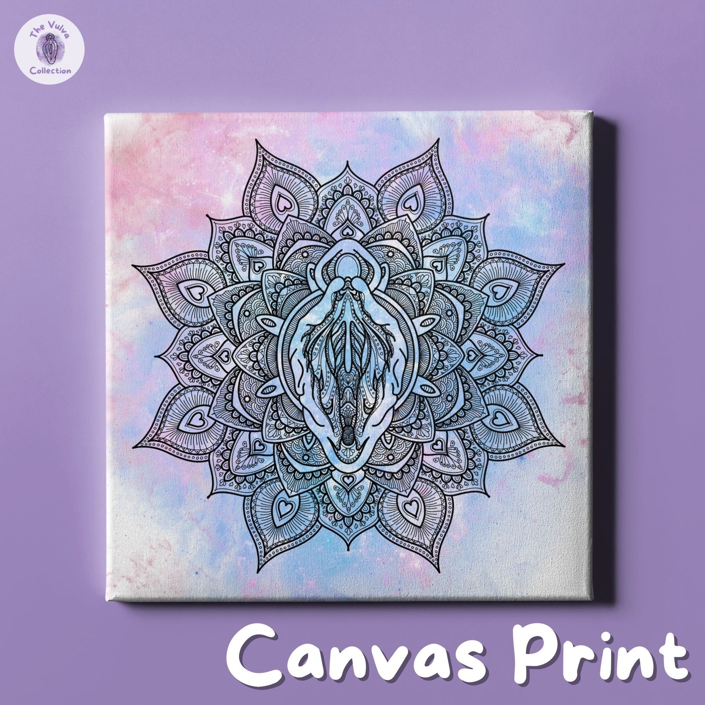 Vulva Mandala Blue & Red Galaxy Canvas Wall Art