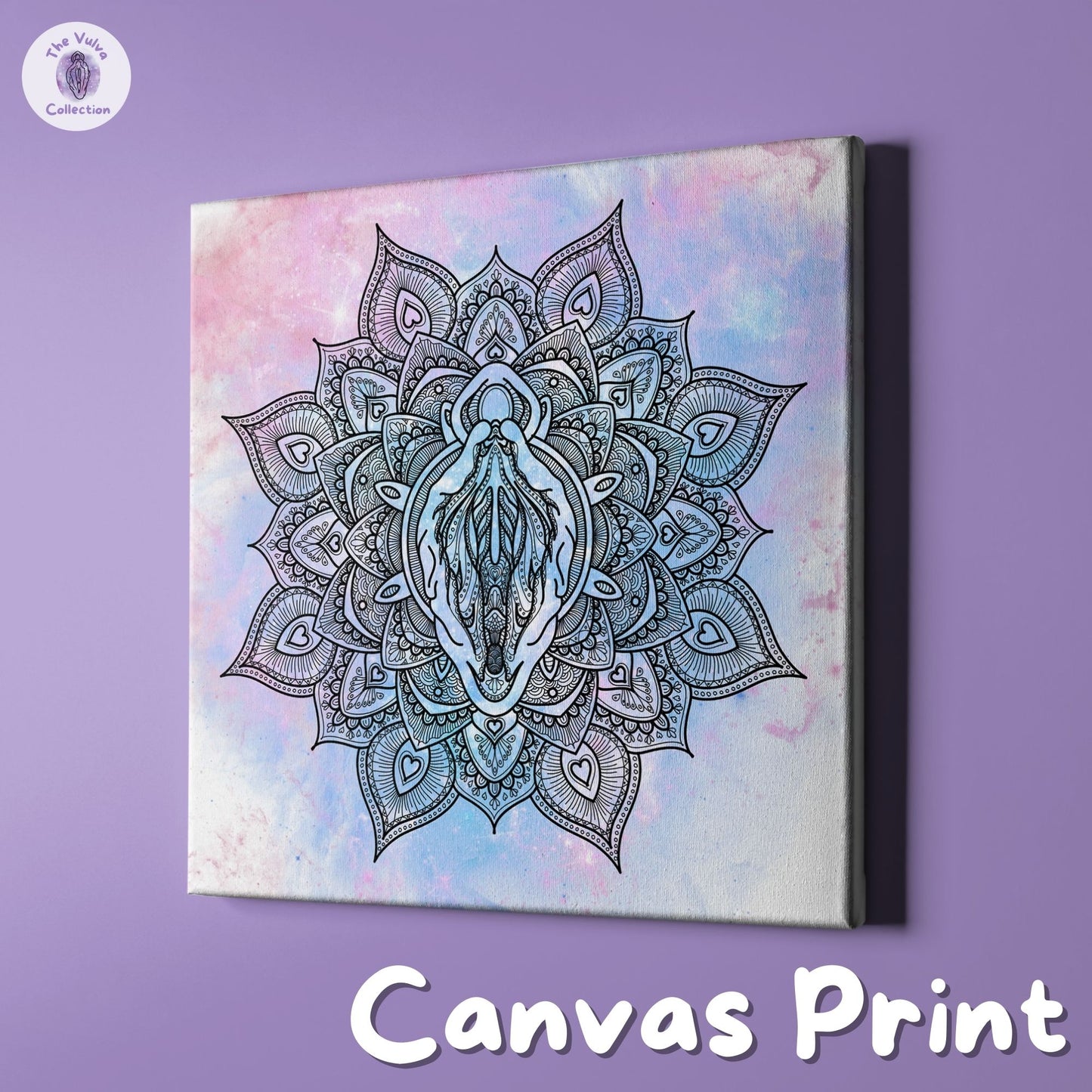 Vulva Mandala Blue & Red Galaxy Canvas Wall Art
