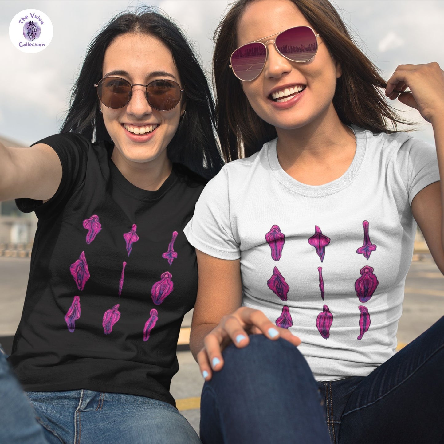 Vulva T-Shirt "My Friends and I" Pink Slim Fit Organic Round Collar